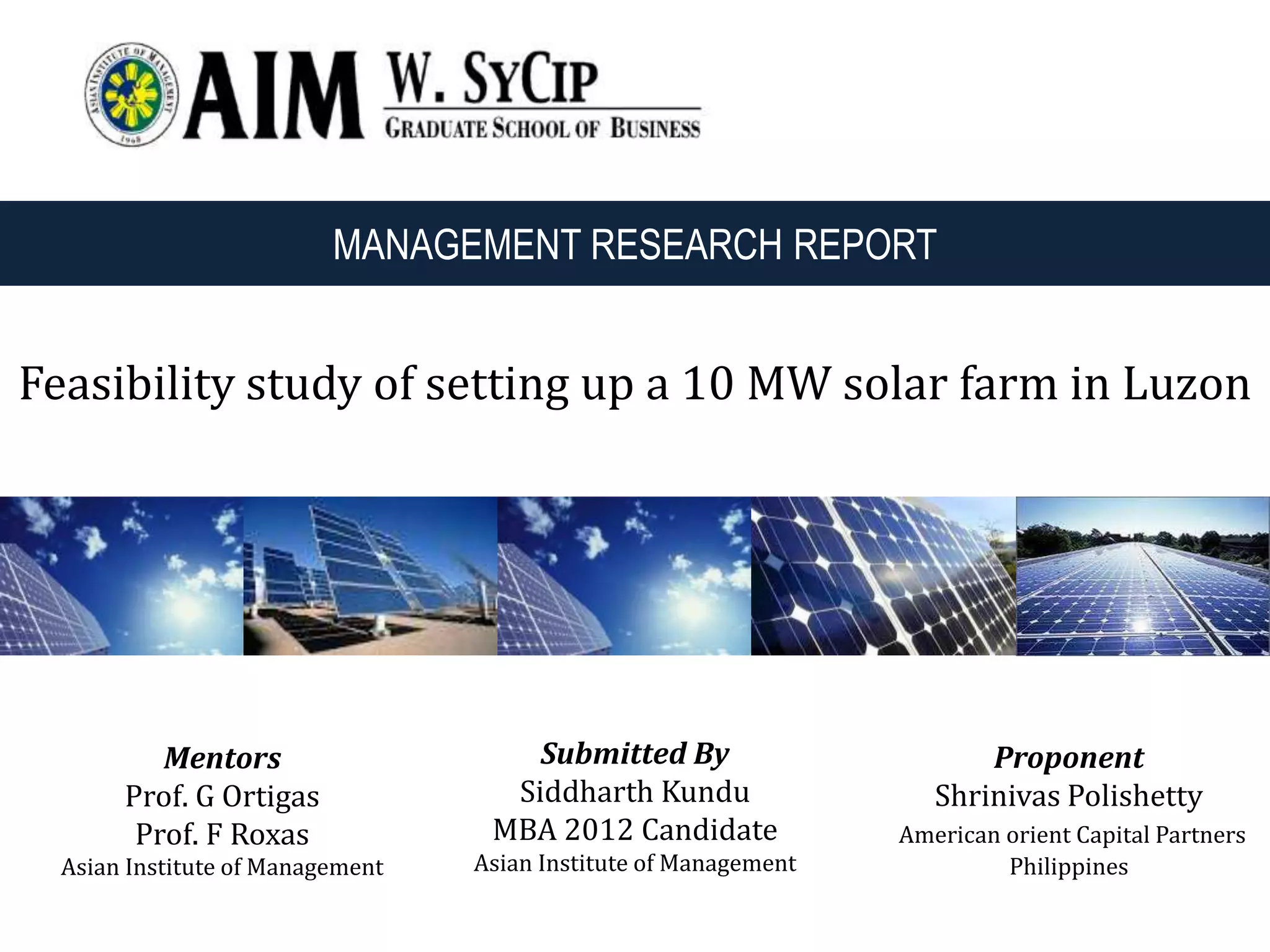 Feasibility study of setting of solar plant in Philippines | PPTX