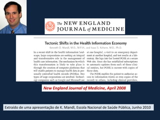 New England Journal of Medicine, April 2008
Extraído de uma apresentação de K. Mandl, Escola Nacional de Saúde Pública, Junho 2010
 