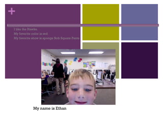 All About Me I like the Hawks. My favorite color is red  My favorite show is sponge Bob Square Pants My name is Ethan 