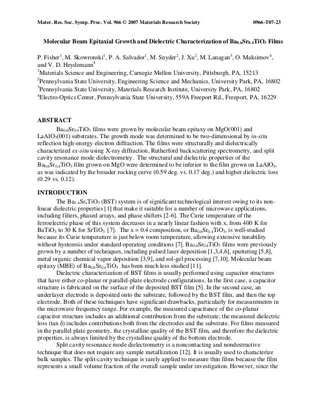 Molecular Beam Epitaxial Growth And Dielectric Characterization Of Ba