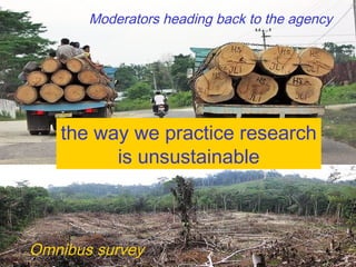 Moderators heading back to the agency

the way we practice research
is unsustainable

Omnibus survey

 
