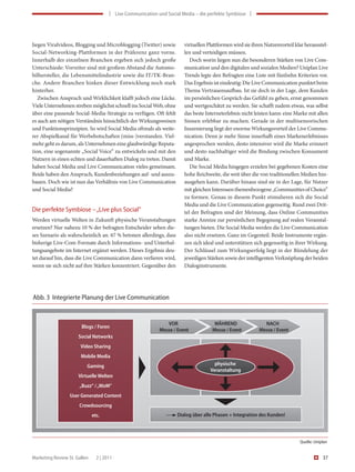 | Live Communication und Social Media – die perfekte Symbiose |




liegen Viralvideos, Blogging und Microblogging (Twitter) sowie         virtuellen Plattformen wird sie ihren Nutzenvorteil klar herausstel-
Social-Networking-Plattformen in der Präferenz ganz vorne.             len und verteidigen müssen.
Innerhalb der einzelnen Branchen ergeben sich jedoch große                Doch worin liegen nun die besonderen Stärken von Live Com-
Unterschiede: Vorreiter sind mit großem Abstand die Automo-            munication und den digitalen und sozialen Medien? Uniplan Live
bilhersteller, die Lebensmittelindustrie sowie die IT/TK-Bran-         Trends legte den Befragten eine Liste mit fünfzehn Kriterien vor.
che. Andere Branchen hinken dieser Entwicklung noch stark              Das Ergebnis ist eindeutig: Die Live Communication punktet beim
hinterher.                                                             Thema Vertrauensaufbau. Ist sie doch in der Lage, dem Kunden
   Zwischen Anspruch und Wirklichkeit klafft jedoch eine Lücke.        im persönlichen Gespräch das Gefühl zu geben, ernst genommen
Viele Unternehmen streben möglichst schnell ins Social Web, ohne       und wertgeschätzt zu werden. Sie schafft zudem etwas, was selbst
über eine passende Social-Media-Strategie zu verfügen. Oft fehlt       das beste Interneterlebnis nicht leisten kann: eine Marke mit allen
es auch am nötigen Verständnis hinsichtlich der Wirkungsweisen         Sinnen erlebbar zu machen. Gerade in der multisensorischen
und Funktionsprinzipien. So wird Social Media oftmals als weite-       Inszenierung liegt der enorme Wirkungsvorteil der Live Commu-
rer Abspielkanal für Werbebotschaften (miss-)verstanden. Viel-         nication. Denn je mehr Sinne innerhalb eines Markenerlebnisses
mehr geht es darum, als Unternehmen eine glaubwürdige Reputa-          angesprochen werden, desto intensiver wird die Marke erinnert
tion, eine sogenannte „Social Voice“ zu entwickeln und mit den         und desto nachhaltiger wird die Bindung zwischen Konsument
Nutzern in einen echten und dauerhaften Dialog zu treten. Damit        und Marke.
haben Social Media und Live Communication vieles gemeinsam.               Die Social Media hingegen erzielen bei gegebenen Kosten eine
Beide haben den Anspruch, Kundenbeziehungen auf- und auszu-            hohe Reichweite, die weit über die von traditionellen Medien hin-
bauen. Doch wie ist nun das Verhältnis von Live Communication          ausgehen kann. Darüber hinaus sind sie in der Lage, für Nutzer
und Social Media?                                                      mit gleichen Interessen themenbezogene „Communities of Choice”
                                                                       zu formen. Genau in diesem Punkt stimulieren sich die Social
                                                                       Media und die Live Communication gegenseitig. Rund zwei Drit-
Die perfekte Symbiose – „Live plus Social“                             tel der Befragten sind der Meinung, dass Online Communities
Werden virtuelle Welten in Zukunft physische Veranstaltungen           starke Anreize zur persönlichen Begegnung auf realen Veranstal-
ersetzen? Nur nahezu 10 % der befragten Entscheider sehen die-         tungen bieten. Die Social Media werden die Live Communication
ses Szenario als wahrscheinlich an. 67 % betonen allerdings, dass      also nicht ersetzen. Ganz im Gegenteil. Beide Instrumente ergän-
bisherige Live-Com-Formate durch Informations- und Unterhal-           zen sich ideal und unterstützen sich gegenseitig in ihrer Wirkung.
tungsangebote im Internet ergänzt werden. Dieses Ergebnis deu-         Der Schlüssel zum Wirkungserfolg liegt in der Bündelung der
tet darauf hin, dass die Live Communication dann verlieren wird,       jeweiligen Stärken sowie der intelligenten Verknüpfung der beiden
wenn sie sich nicht auf ihre Stärken konzentriert. Gegenüber den       Dialoginstrumente.




Abb. 3 Integrierte Planung der Live Communication


                                                               VOR                   WÄHREND                NACH
                       Blogs / Foren
                                                            Messe / Event           Messe / Event         Messe / Event
                      Social Networks
                       Video Sharing
                       Mobile Media
                          Gaming                                                     physische
                                                                                   Veranstaltung
                      Virtuelle Welten
                      „Buzz“ / „WoM“
                  User Generated Content
                      Crowdsourcing
                              etc.                                  Dialog über alle Phasen + Integration des Kunden!



                                                                                                                             Quelle: Uniplan


Marketing Review St. Gallen     2 | 2011                                                                                                 37
 