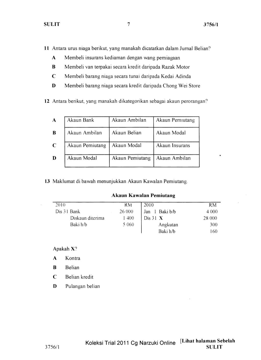 Percubaan Prinsip Perakaunan SPM 2011  Kertas 1