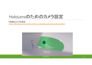 HoloLensのためのカメラ設定
快適なカメラの設定
https://developer.microsoft.com/en‐us/windows/mixed‐reality/comfort
(C) 2018 石井 勇一 12
 