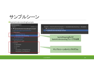 サンプルシーン
SpatialUnderstandingExample
(C) 2018 石井 勇一 139
SpatialMappingおよび
SpatialUnderstandingプレハブが必要
サンプルシーンのメインプログラム
 