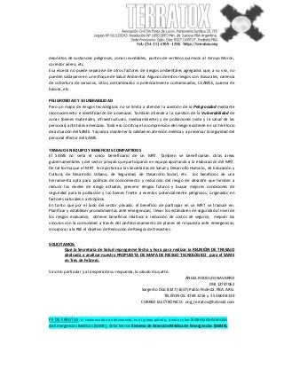 depósitos de sustancias peligrosas, zonas inundables, puntos de vertidos químicos al Arroyo Morón,
corredor aéreo, etc.
Es...