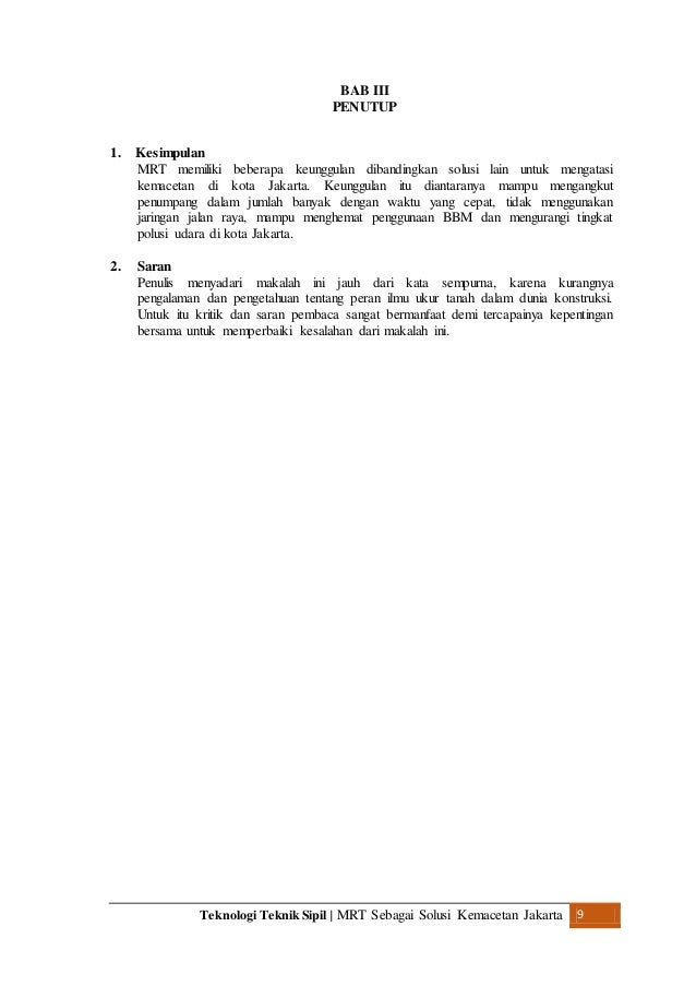 Contoh Bab Penutup Makalah Kemacetan Asik Belajar