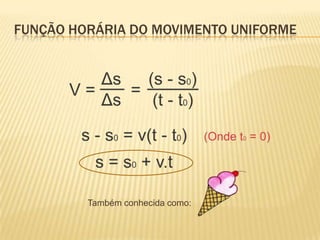 FUNÇÃO HORÁRIA DO MOVIMENTO UNIFORME
Também conhecida como:
 