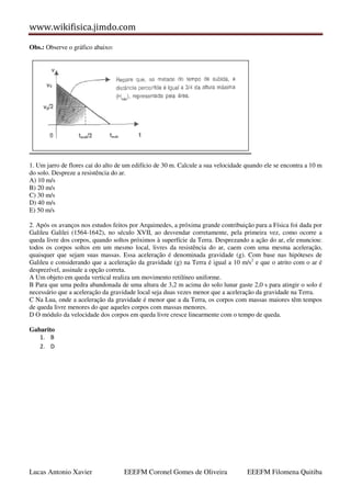 Mru, mruv e queda livre 1 ano (2) | PDF