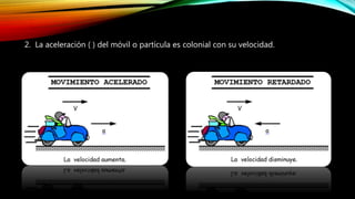 2. La aceleración ( ) del móvil o partícula es colonial con su velocidad.