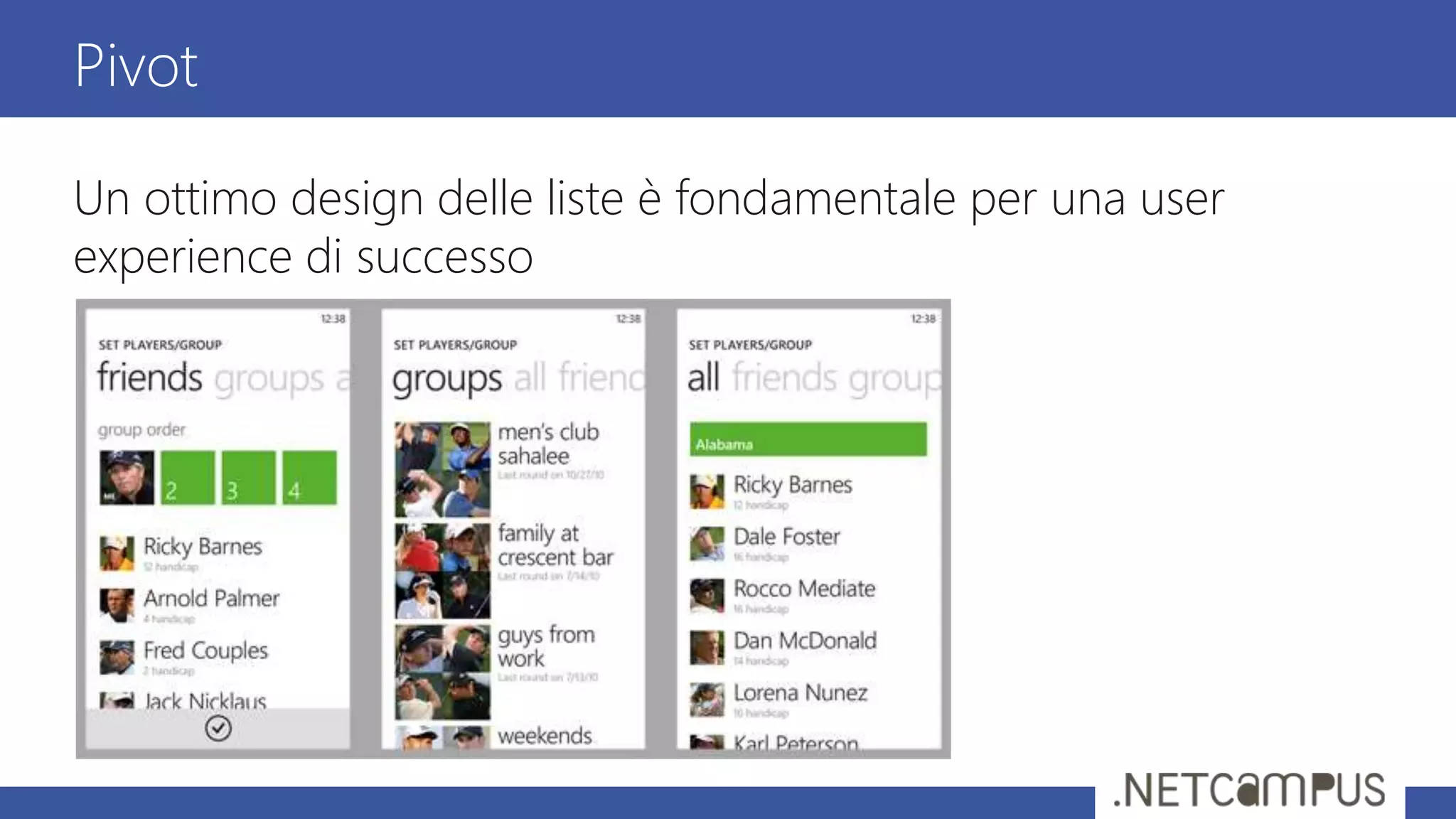 Un ottimo design delle liste è fondamentale per una user
experience di successo
Pivot
 
