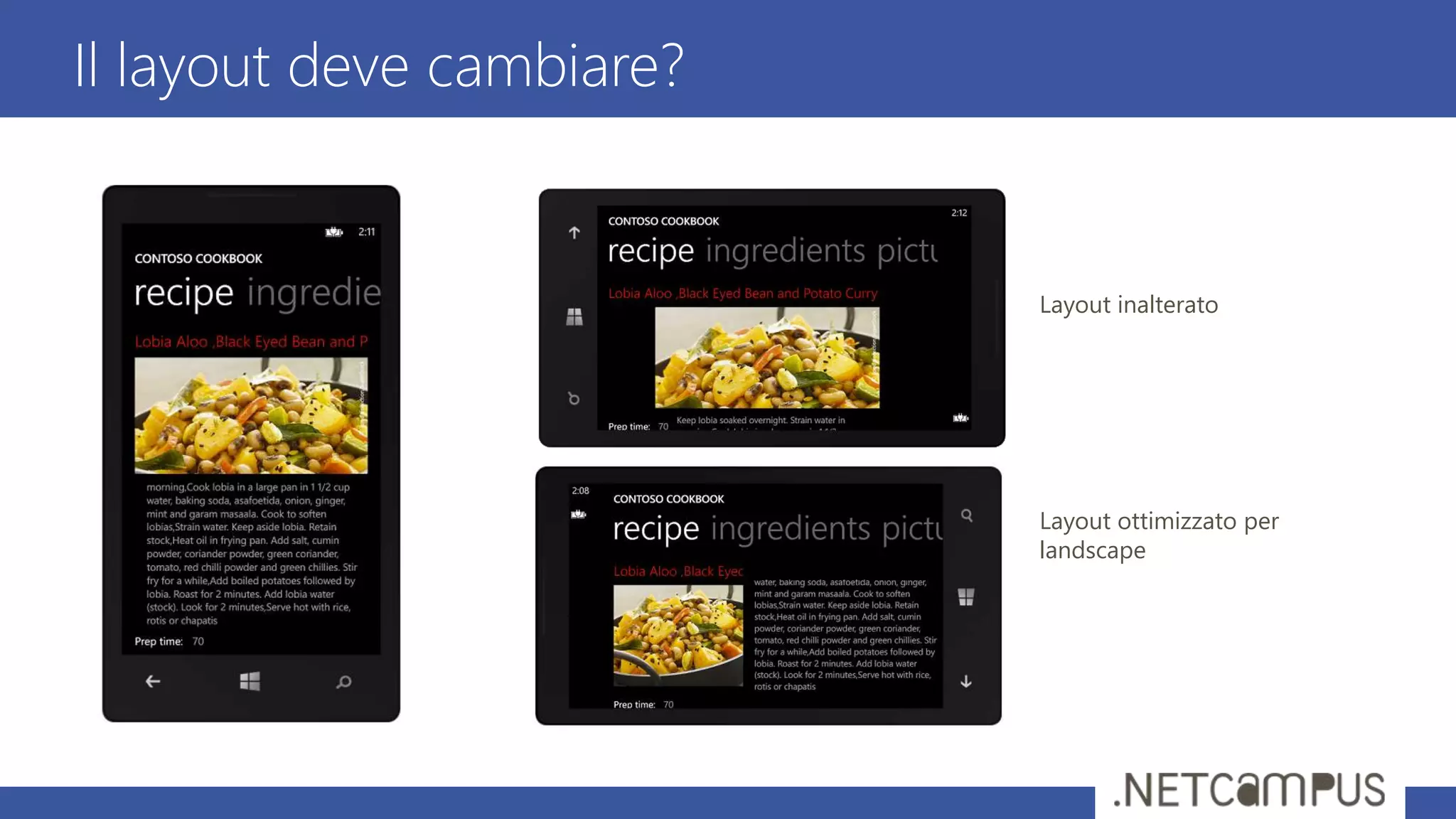 Il layout deve cambiare?
Layout inalterato
Layout ottimizzato per
landscape
 