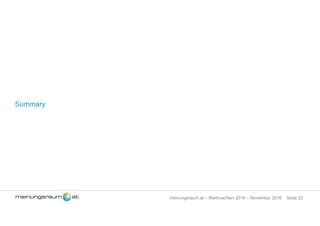 Seite 22meinungsraum.at – Weihnachten 2016 – November 2016
Summary
 