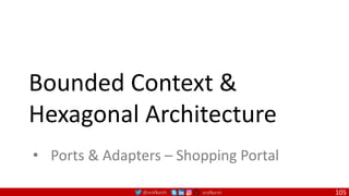 @arafkarsh arafkarsh
Bounded Context &
Hexagonal Architecture
• Ports & Adapters – Shopping Portal
105
 