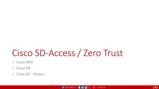 @arafkarsh arafkarsh
Cisco SD-Access / Zero Trust
o Cisco DNA
o Cisco ISE
o Cisco SD – Access
140
 