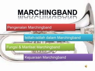 Pengenalan Marchingband
Istilah-istilah dalam Marchingband
Fungsi & Manfaat Marchingband
Kejuaraan Marchingband
 