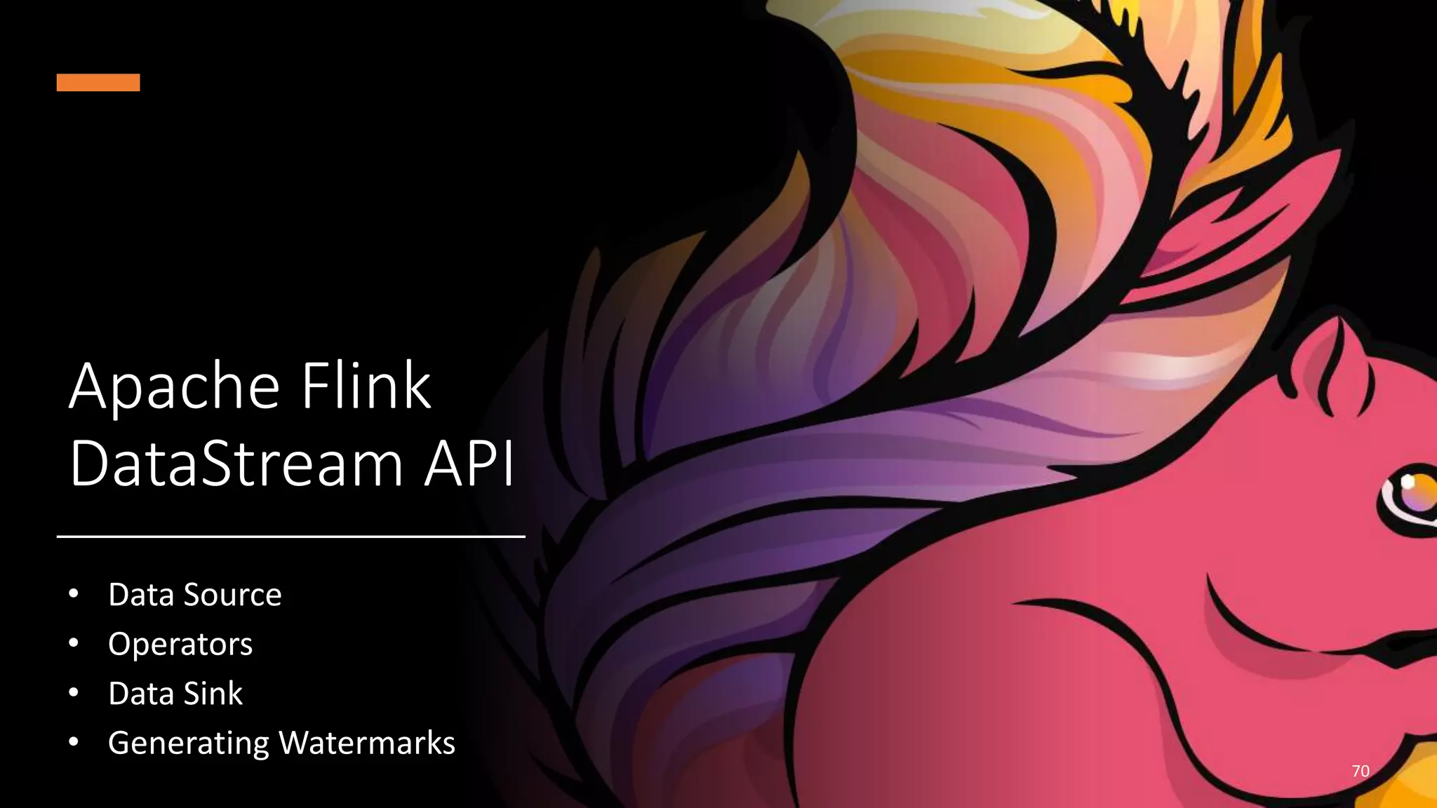 @arafkarsh arafkarsh
Apache Flink
DataStream API
• Data Source
• Operators
• Data Sink
• Generating Watermarks
70
 