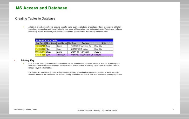 ms access and database fundamentals student database access