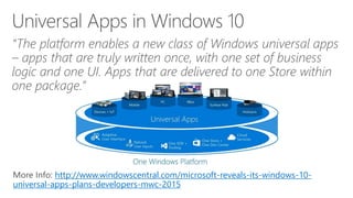 http://www.windowscentral.com/microsoft-reveals-its-windows-10-
universal-apps-plans-developers-mwc-2015
 