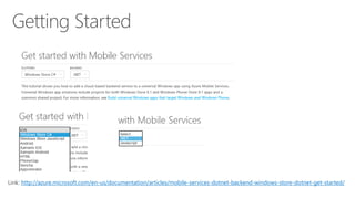 Link: http://azure.microsoft.com/en-us/documentation/articles/mobile-services-dotnet-backend-windows-store-dotnet-get-started/ 
 