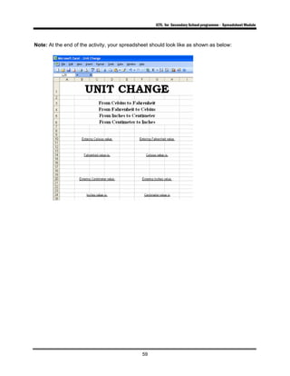 ICTL for Secondary School programme - Spreadsheet Module
59
Note: At the end of the activity, your spreadsheet should look like as shown as below:
 