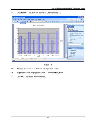 ICTL for Secondary School programme - Spreadsheet Module
92
14. Click Finish . The Chart will appear as Chart1 (Figure 13).
Figure 13
15. Save your worksheet as achieve.xls in your on Folder.
16. To print the Chart, highlight the Chart . Then Click File, Print
17. Click OK. Then close your worksheet.
 