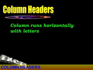 COLUMN HEADERS Column runs horizontally with letters Column Headers EXCEL 