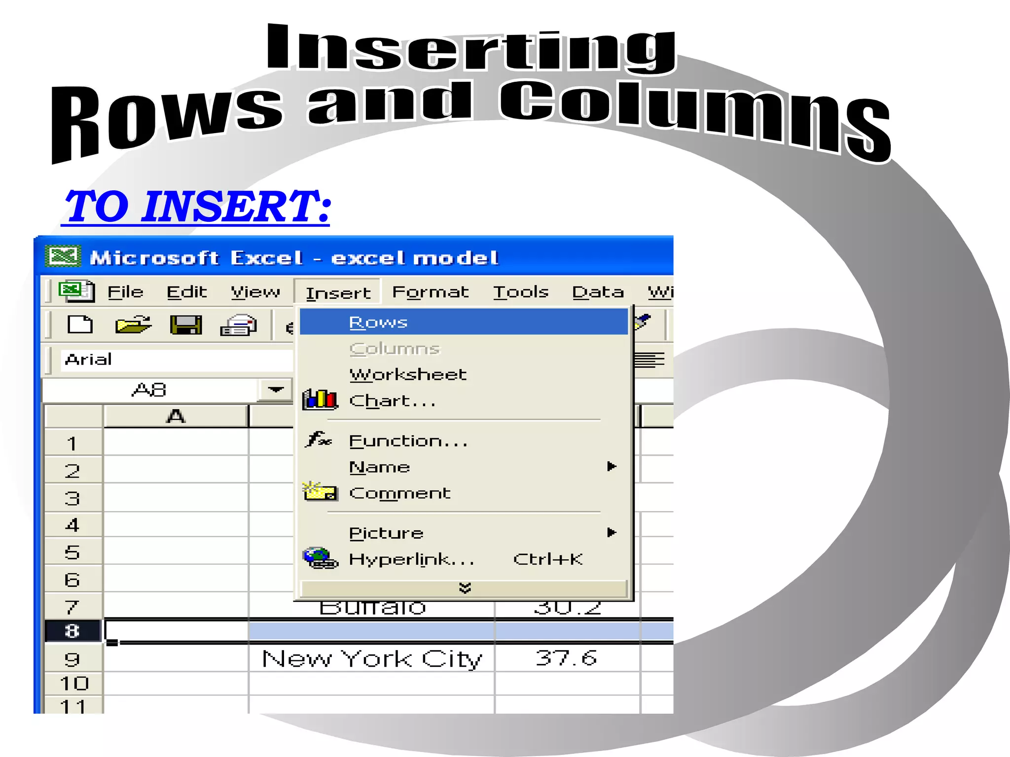 TO INSERT: Inserting Rows and Columns