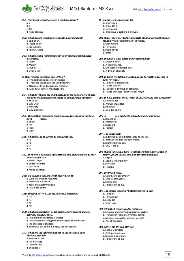 excel multiple choice test