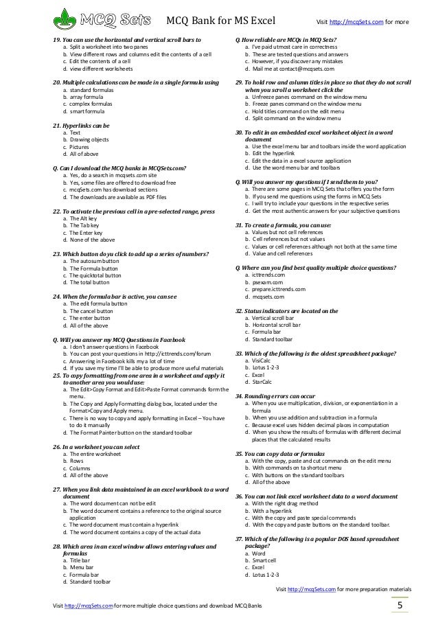 excel multiple choice test template