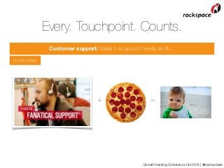 Every. Touchpoint. Counts. 
Customer support: Make it so good it needs an ®… 
+ = 
Growth Hacking Conference Oct 2014 | @m...