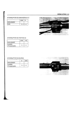 INTERRUPTOR DE EMERGENCIA CD
OIW P
DESLIGADO
RUN
INTERRUPTOR DE PARTIDA ~
OIW Y/G
DESLIGADO
LlGADO
(Pressionado)
INTERRUPTORDA 8UZINA
DESLIGADO
lIGADO
(Pressionado)
G 8IW
SISTEMA ELETRICO 5-15
 