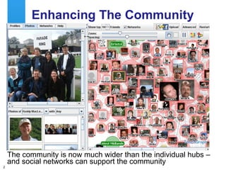 Enhancing The Community The community is now much wider than the individual hubs – and social networks can support the community 
