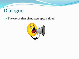 Dialogue
 The words that characters speak aloud
 