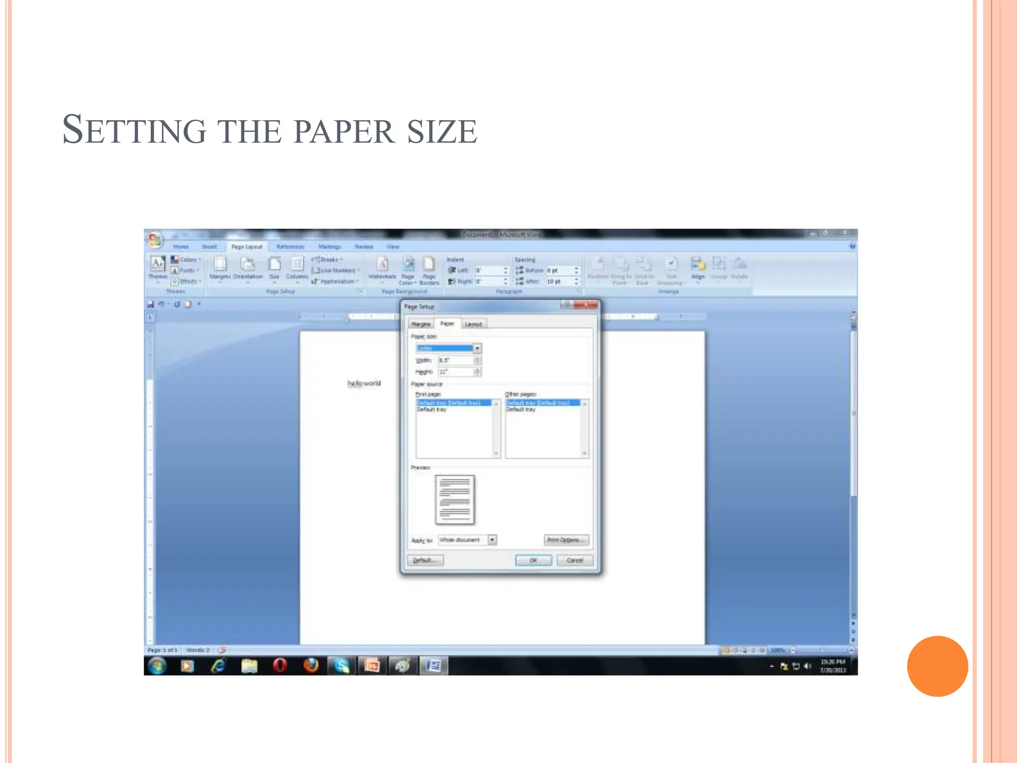 SETTING THE PAPER SIZE
 