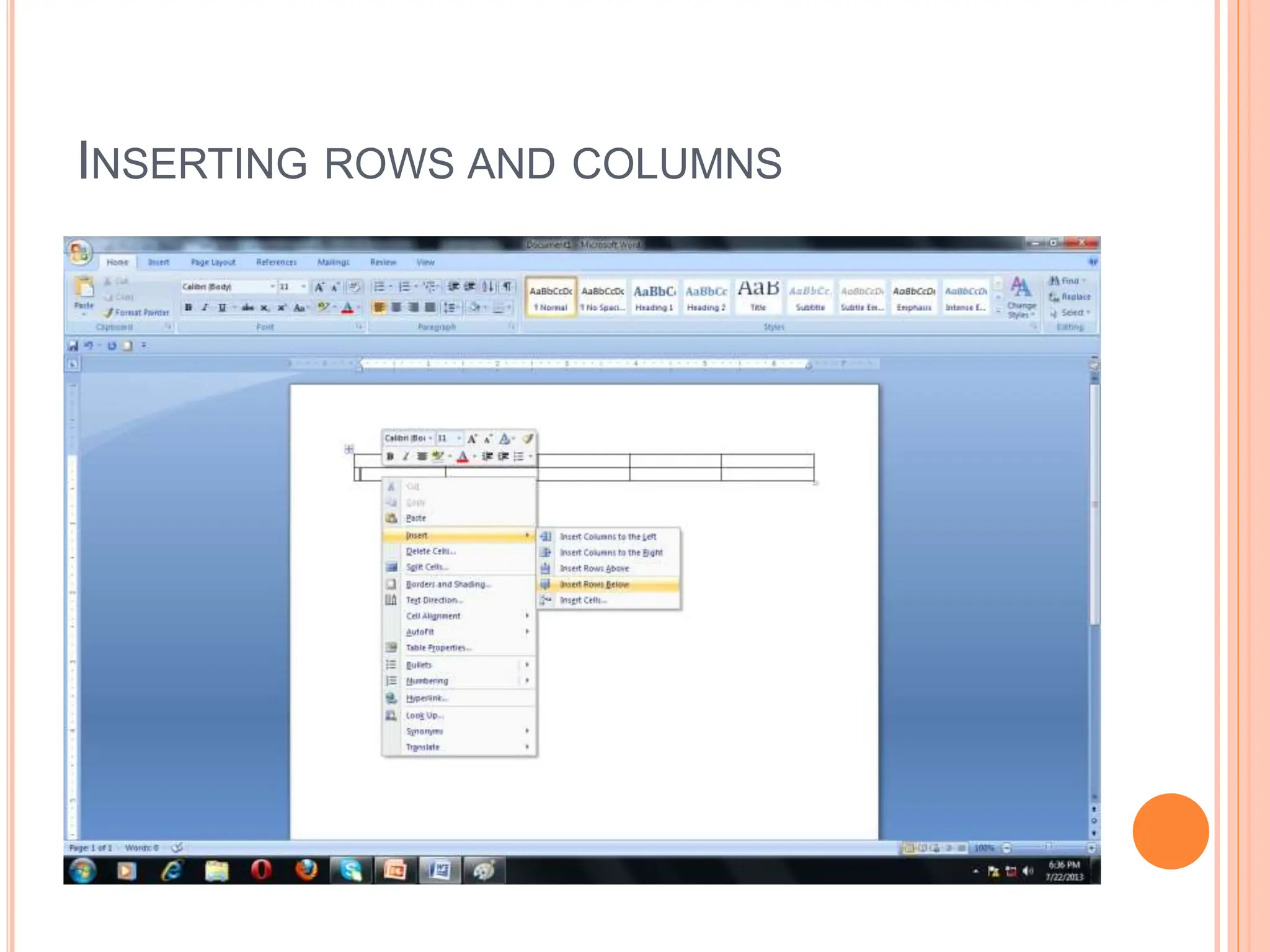 INSERTING ROWS AND COLUMNS
 