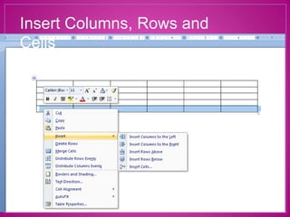 Insert Columns, Rows and
Cells
 