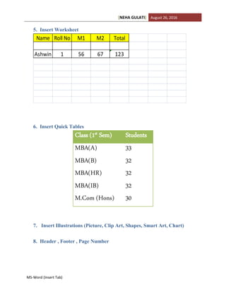 E-Module 3 (MS-Word : Insert Tab) | PDF