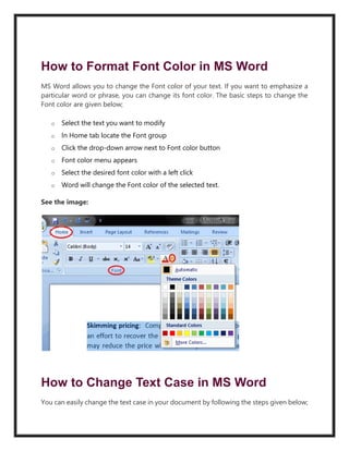 MS Word tutorial provides basic and advanced concepts of Word. | PDF