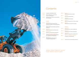 02 Dispersions Dispersions 03
04 – 05	 Our Mission: INVENTING FOR YOU
06 – 07	 Aqueous dispersions – an innovative
and eco-friendly platform
08 – 09	Building blocks for efficiency, supply security
and sustainability
	Coatings
10 – 13	 Bayhydrol® A
	Aqueous acrylic polyol dispersions for
waterborne 2K PUR  1K PUR stoving systems
14 – 17	 Bayhydrol® UH
	Aqueous high molecular weight polyurethane
dispersions 
18 – 19	 Bayhydrol® U
	 Aqueous polyurethane-polyol dispersions
20 – 21	 Bayhydrol® UV
	 Radiation curing polyurethane dispersions
22 – 23	 Bayhydur® BL, Imprafix®, Baybond® XL
Thermally activated polyurethane hardener
for 1K waterborne stoving systems
22 – 23	 Bayhytherm®
	 Self-crosslinking urethane resins for
1K waterborne stoving systems
24 – 25	 Bayhydur®
	 Waterdispersible polyisocyanates
26 – 27	 Desmodur®
Low viscous polyisocyanates
26 – 27	 Desmodur®
	 Flexibilizing polyisocyanates
28 – 31	 Impranil®
	 Aqueous PUR dispersions for textile coatings
30 – 31	 Baybond®
	 PUR dispersions for glass fiber coatings
	
	 Adhesives
32 – 35	 Dispercoll® U
	 PUR dispersions for adhesive applications
36 – 37	 Dispercoll® C
	 CR dispersions for adhesive applications
38 – 39	 Dispercoll® S
	 Additives for Dispercoll® C and Dispercoll® U
40 – 41	 Dispercoll® BL, Desmodur®, Bayhydur®
Crosslinker for PUR dispersions
42 – 43	 Fast-lane access to polyurethane innovations
Contents
Bayhydrol® Bayhydur® Bayhytherm® Desmodur®
Impranil® Baybond® Dispercoll® Imprafix®
 