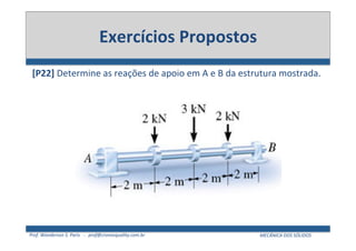 Prof.	
  Wanderson	
  S.	
  Paris	
  	
  	
  -­‐	
  	
  	
  prof@cronosquality.com.br	
   MECÂNICA	
  DOS	
  SÓLIDOS	
  
Exercícios	
  Propostos	
  
[P22]	
  Determine	
  as	
  reações	
  de	
  apoio	
  em	
  A	
  e	
  B	
  da	
  estrutura	
  mostrada.	
  
!"#$%&%'()*+$(,()-()
!"# $%&%# %# '()&*)*&%# +,()&%-%# .%# /01*&%# -')'&+0.'# %(# &'%23'(#
%4,0,(#5#'#67
 