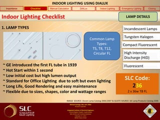 INDOOR LIGHTING USING DIALUX
  Importance    Checklist   Manual Calculation         DIALux              Indoor Lighting   ...