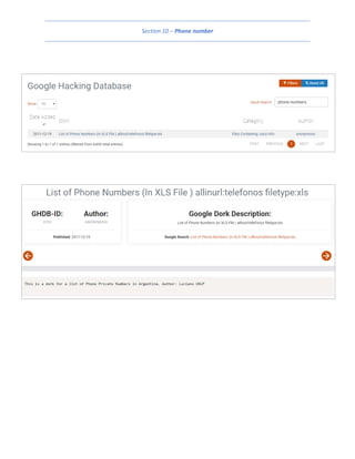 Section 10 – Phone number
 