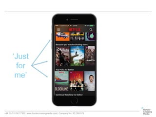 +44 (0) 131 561 7300 | www.bordercrossingmedia.com | Company No: SC 308 978
‘Just
for
me’
 