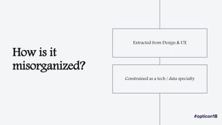 How is it
misorganized?
Extracted from Design & UX
Constrained as a tech / data specialty
 