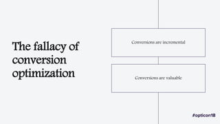 The fallacy of
conversion
optimization
Conversions are incremental
Conversions are valuable
 
