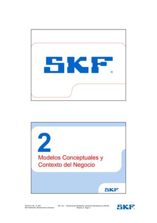 2018-02-08 © SKF
SKF Reliability Maintenance Institute
MS 331 – Streamlined Reliability Centered Maintenance (SRCM)
Module 2, Page 1
2Modelos Conceptuales y
Contexto del Negocio
 
