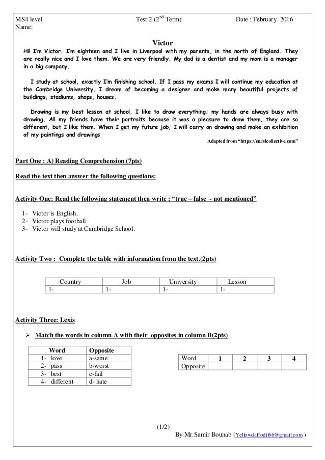 Ms4 level test 2 2nd term victor 2016