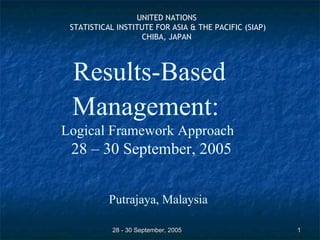 Results-Based Management:   Logical Framework Approach  28 – 30 September, 2005 Putrajaya, Malaysia UNITED NATIONS STATISTICAL INSTITUTE FOR ASIA & THE PACIFIC (SIAP) CHIBA, JAPAN 