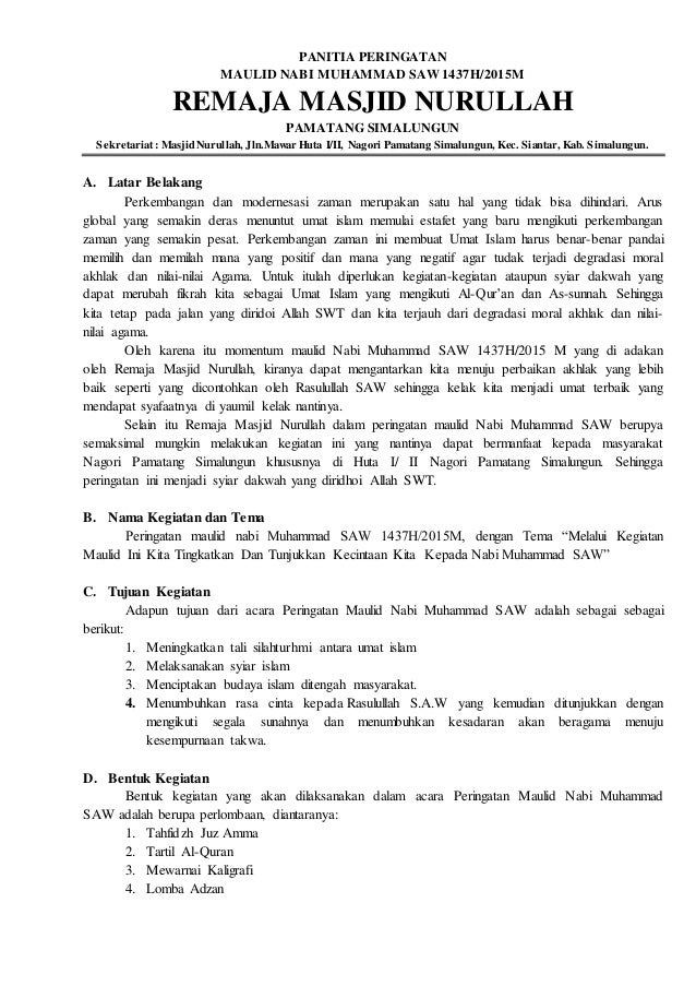 Contoh Proposal Kegiatan Maulid Nabi Saw Pdf Berbagi Contoh Proposal